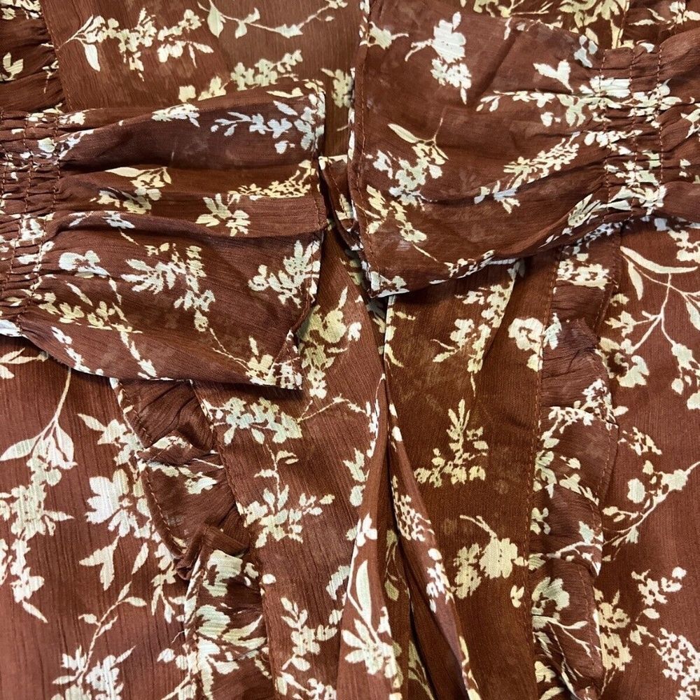 Princess Polly Brown/Rust Floral Ruffle Wrap Shirt Size 4 - Picture 9 of 9